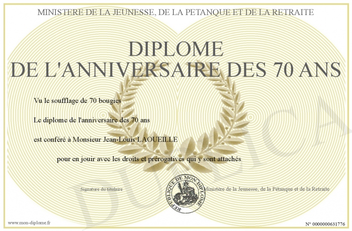 diplome anniversaire 70 ans